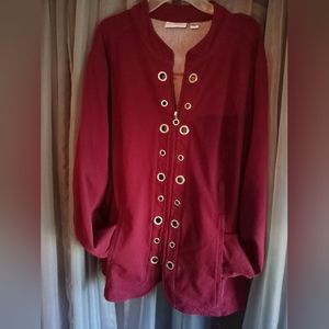 Red Glitter Zip Jean Jacket